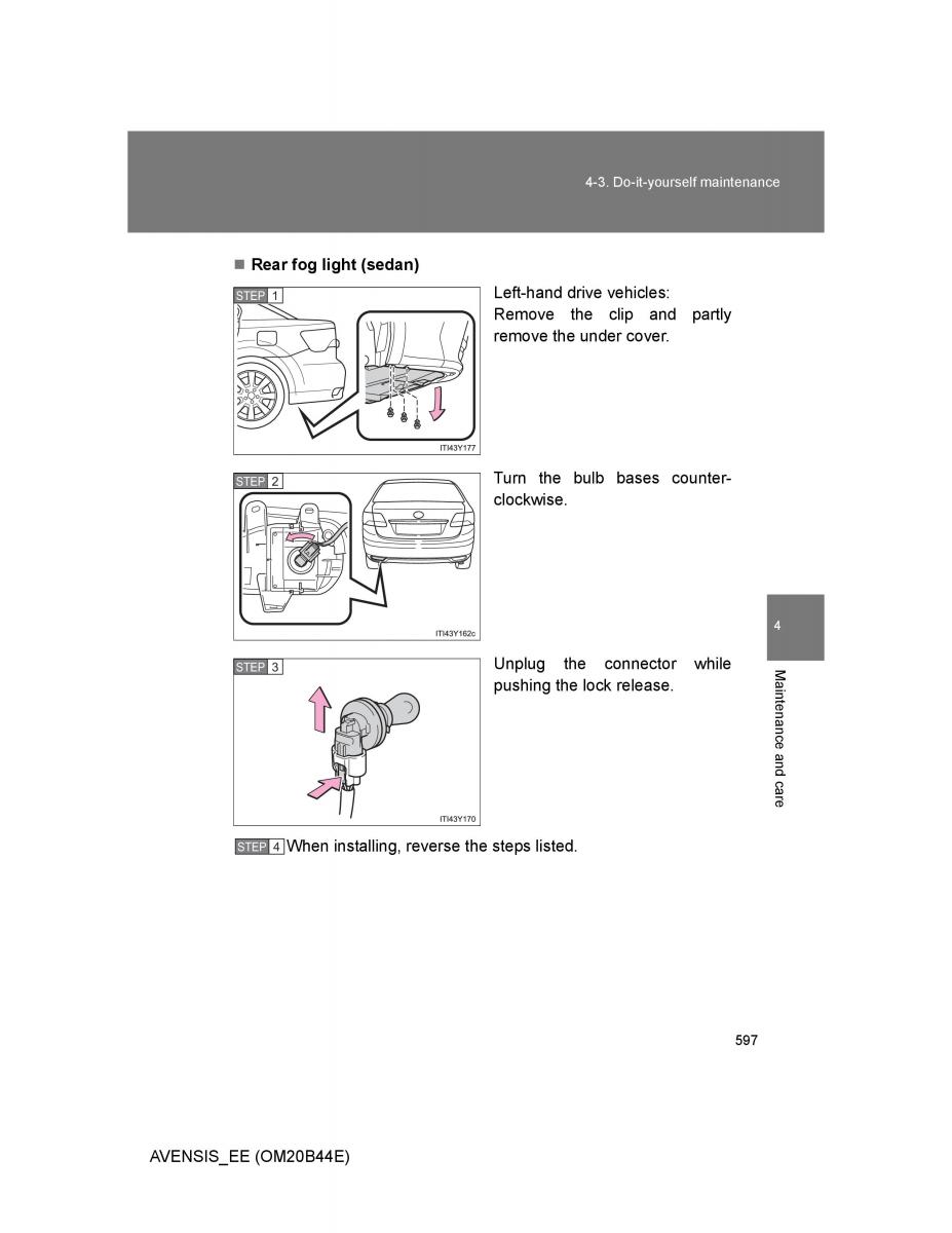 Toyota Avensis III 3 owners manual / page 597