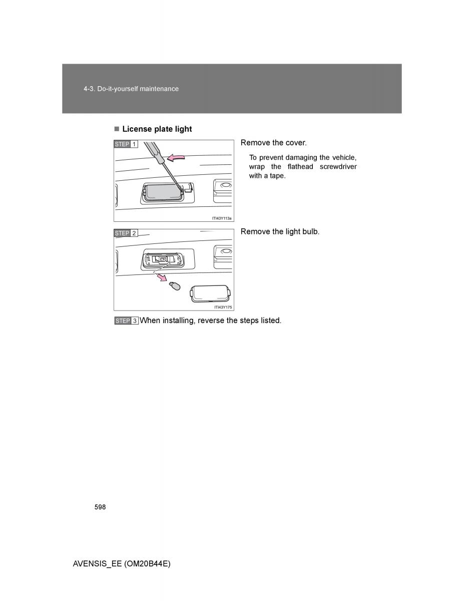 Toyota Avensis III 3 owners manual / page 598