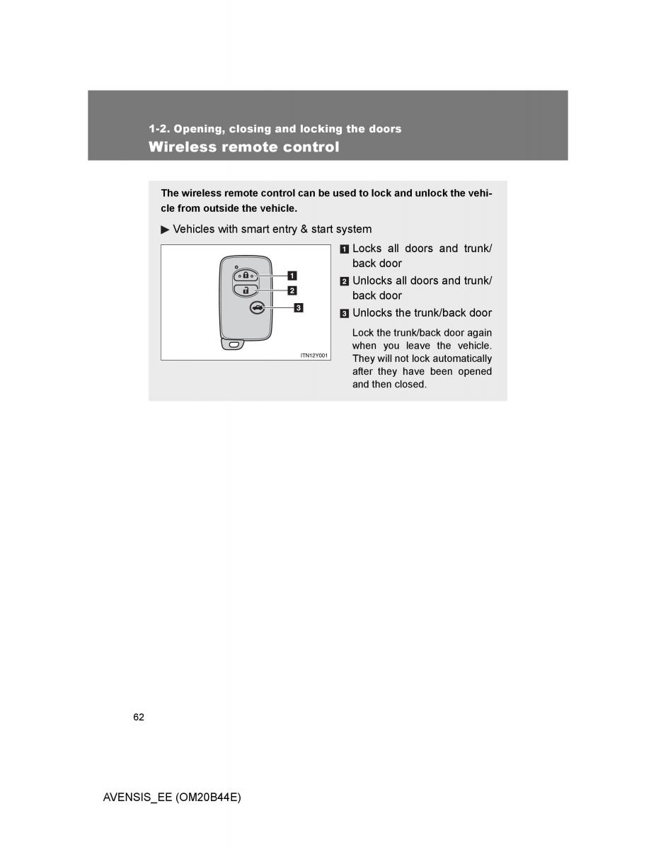 Toyota Avensis III 3 owners manual / page 62