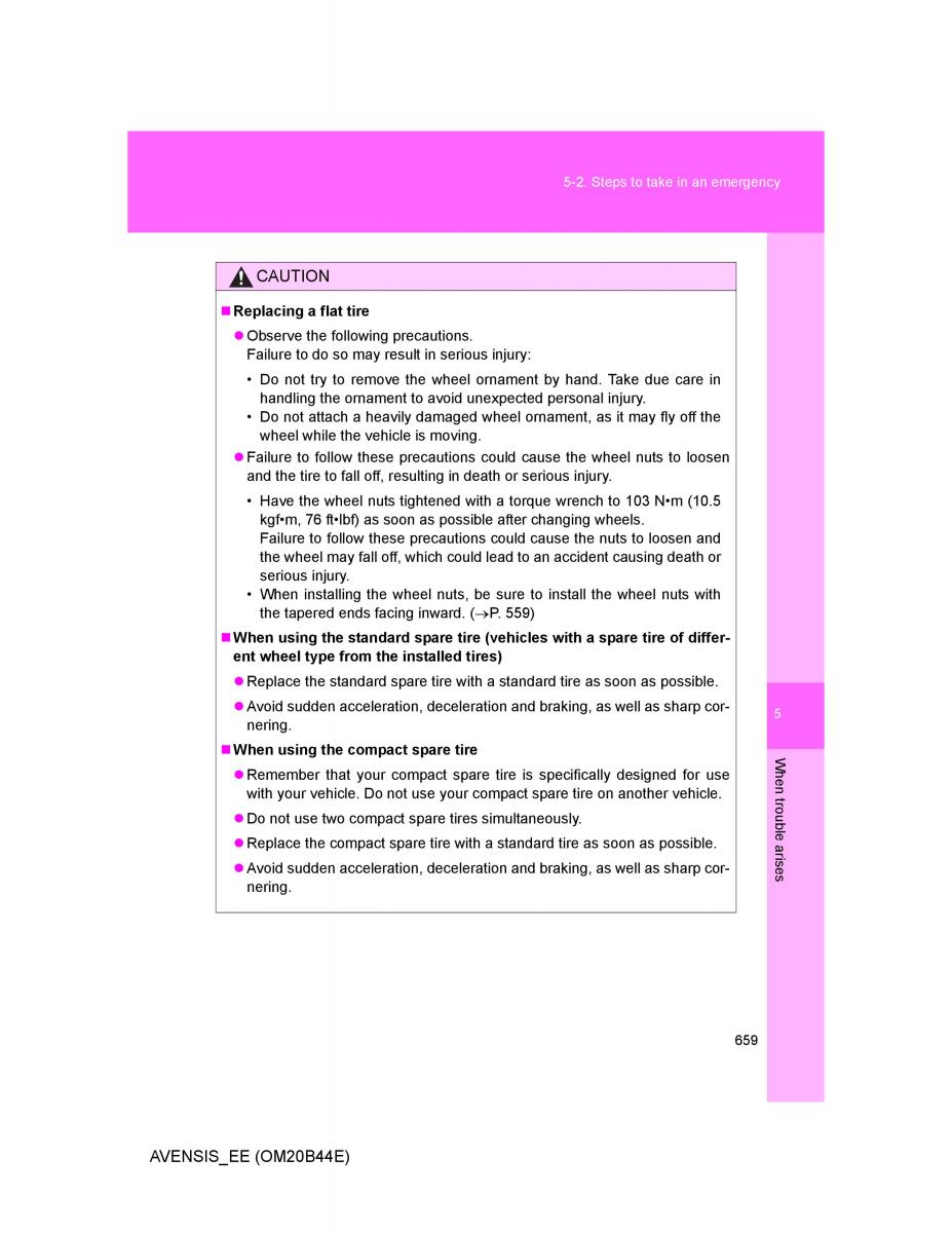 Toyota Avensis III 3 owners manual / page 659