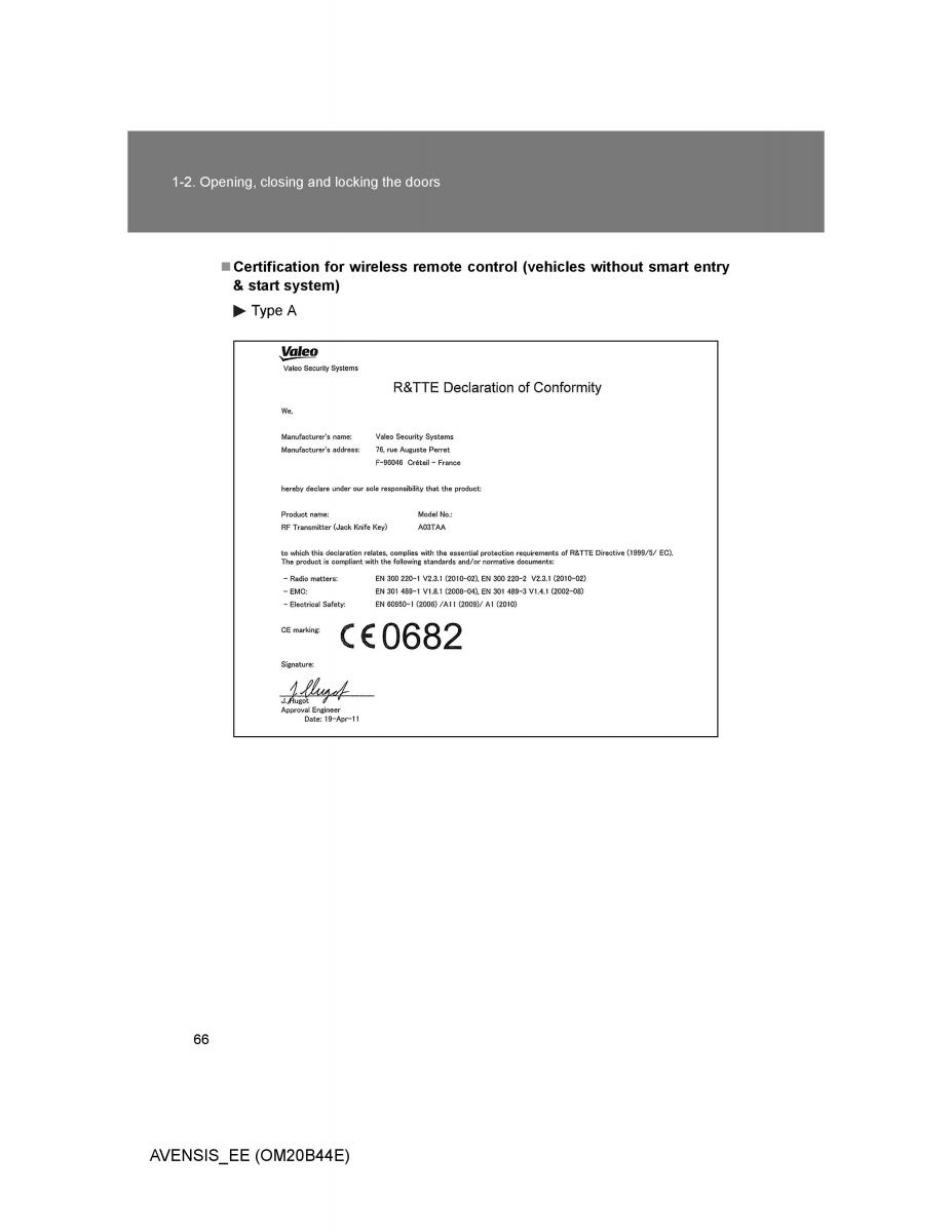 Toyota Avensis III 3 owners manual / page 66