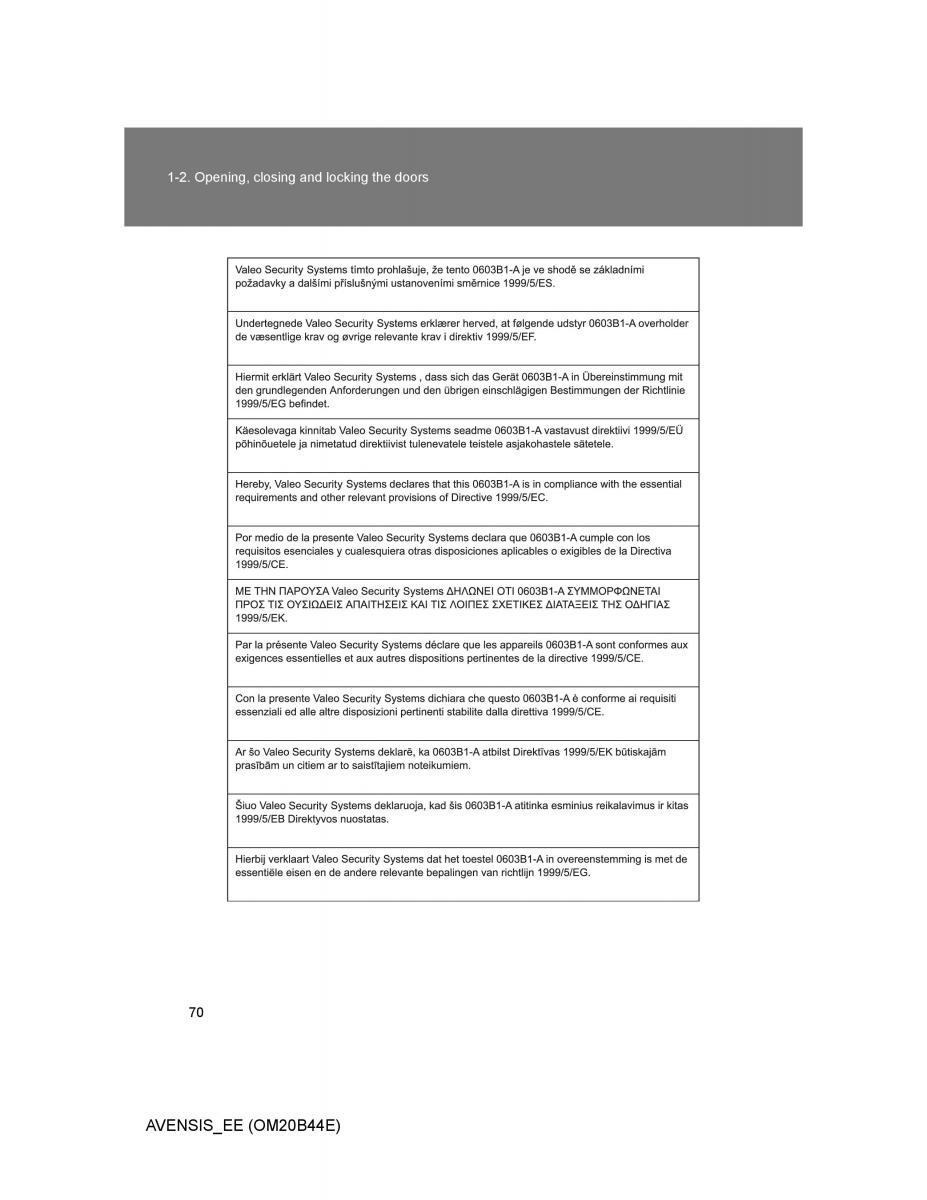 Toyota Avensis III 3 owners manual / page 70