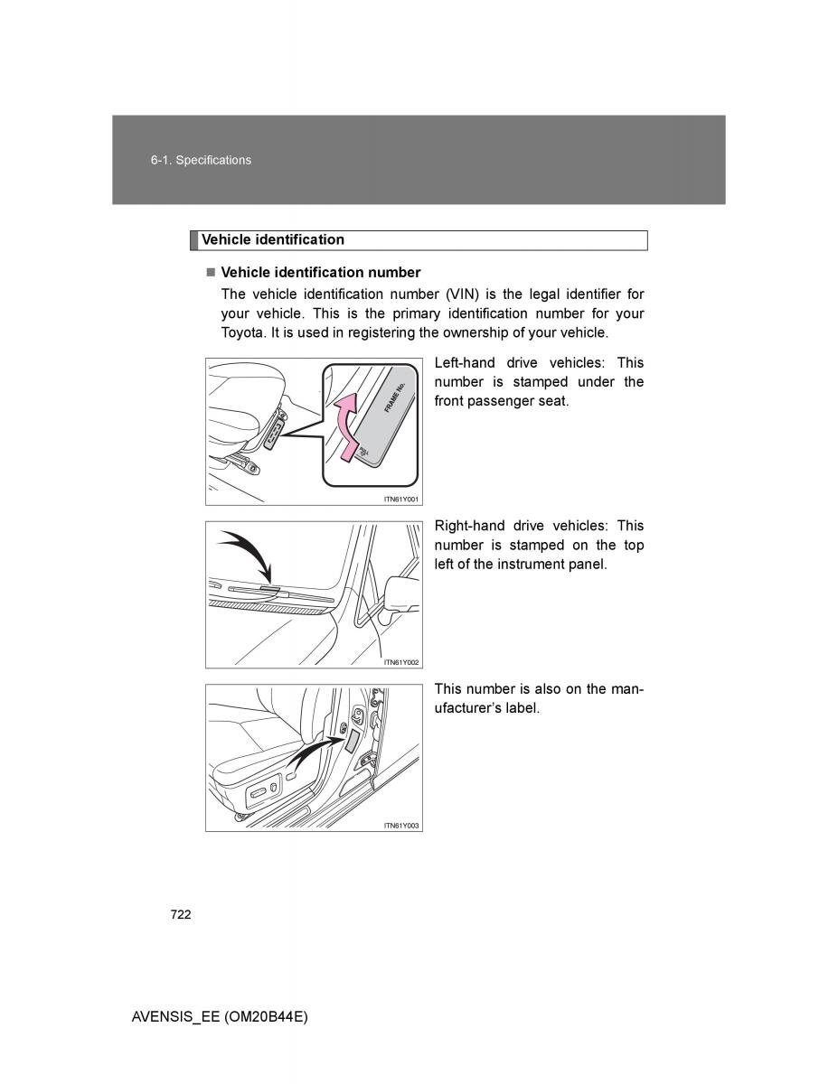 Toyota Avensis III 3 owners manual / page 722