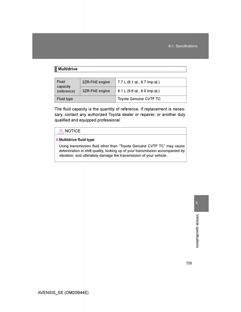 Toyota Avensis III 3 owners manual / page 735