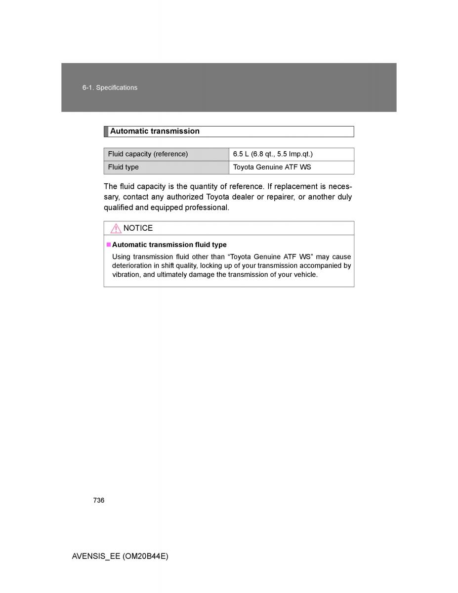 Toyota Avensis III 3 owners manual / page 736