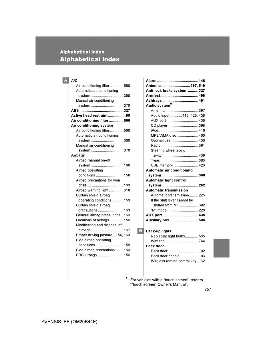 Toyota Avensis III 3 owners manual / page 757