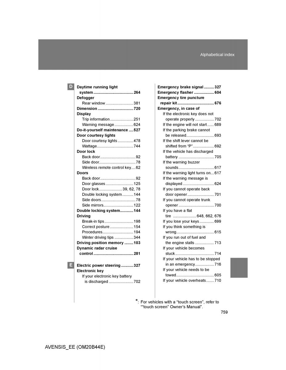 Toyota Avensis III 3 owners manual / page 759