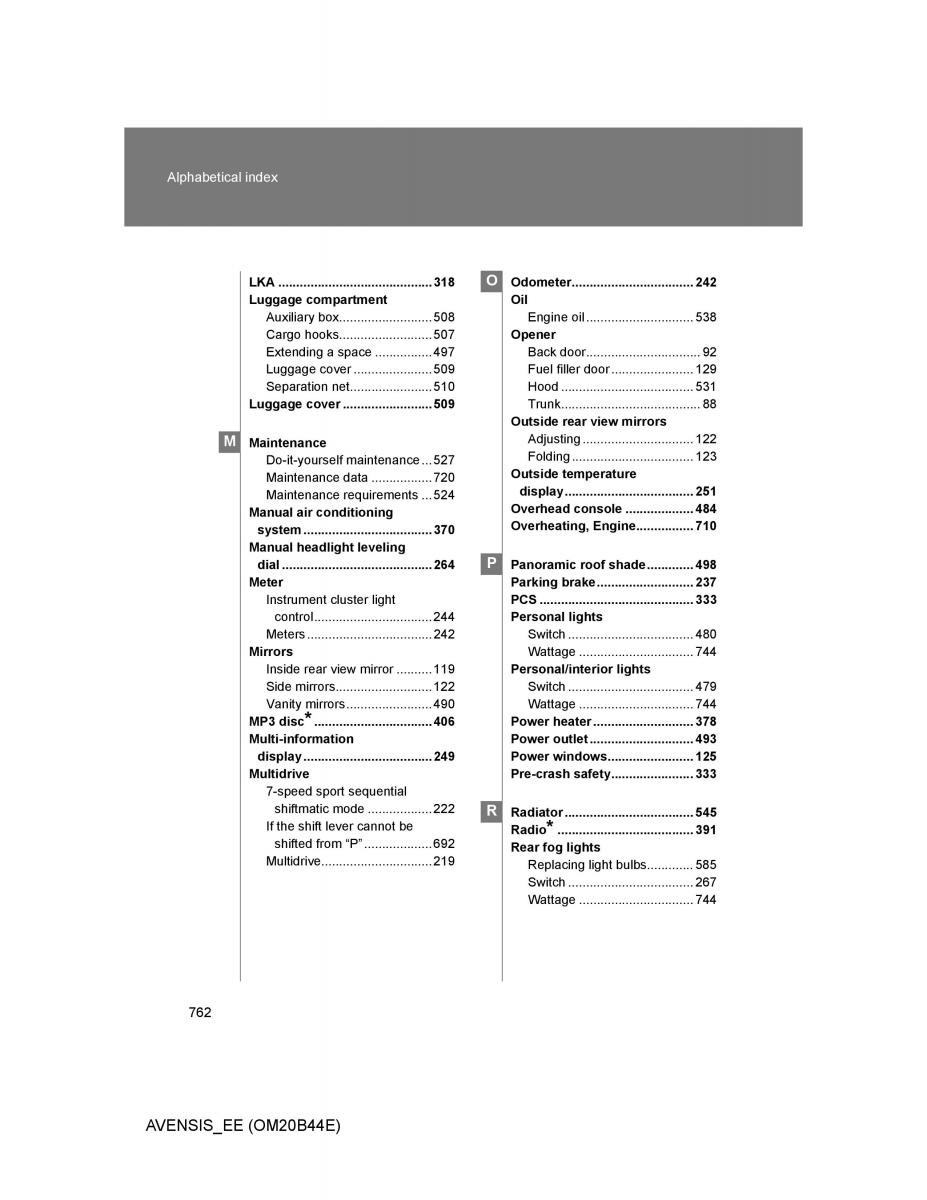 Toyota Avensis III 3 owners manual / page 762