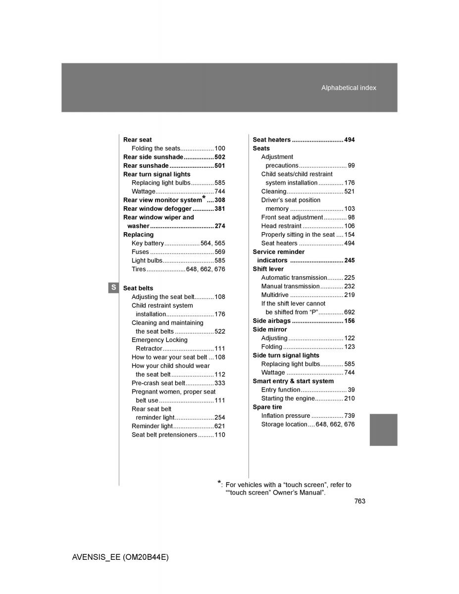 Toyota Avensis III 3 owners manual / page 763