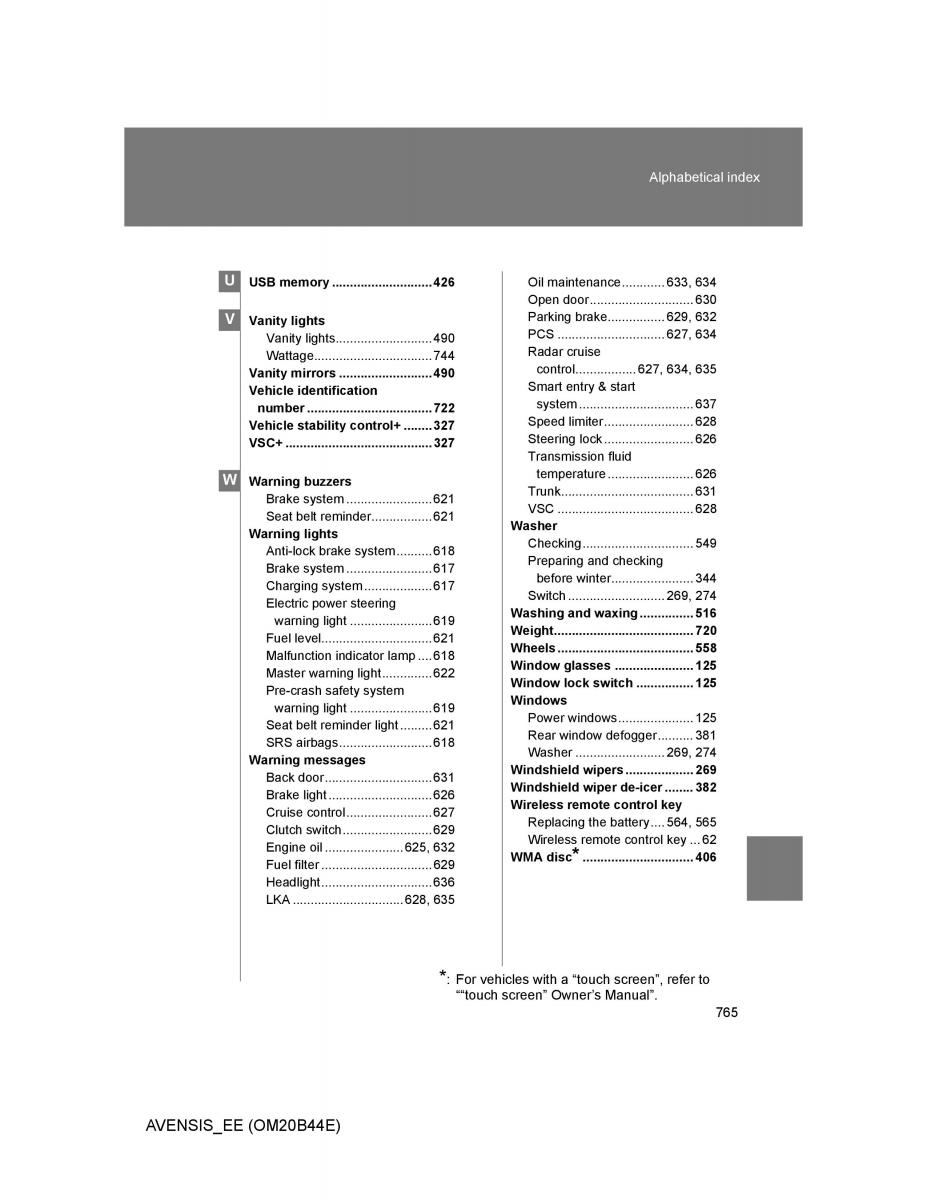 Toyota Avensis III 3 owners manual / page 765