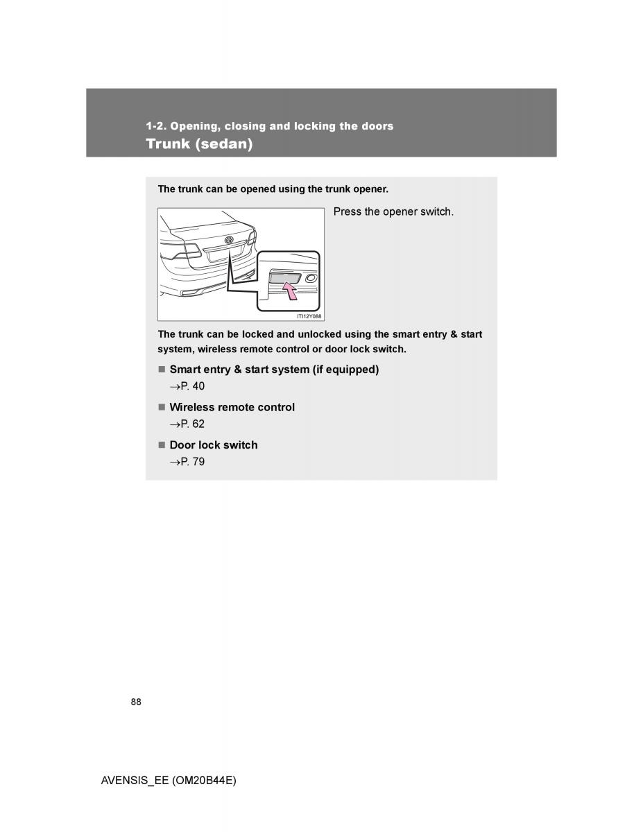 Toyota Avensis III 3 owners manual / page 88