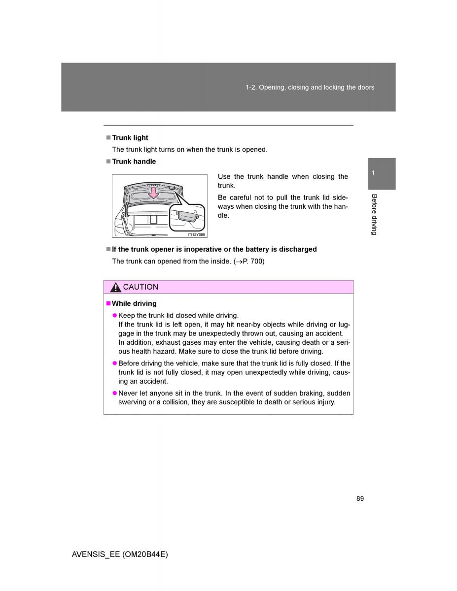 Toyota Avensis III 3 owners manual / page 89