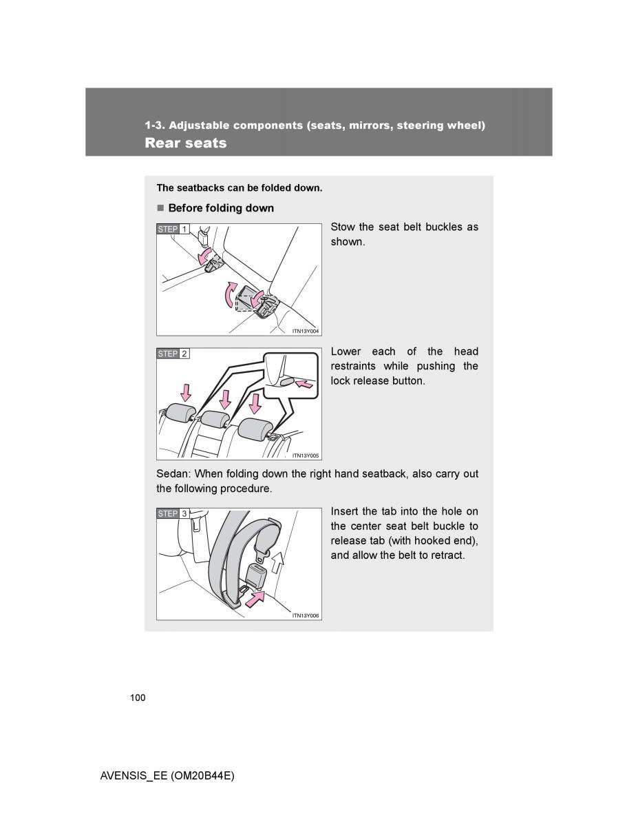 Toyota Avensis III 3 owners manual / page 100