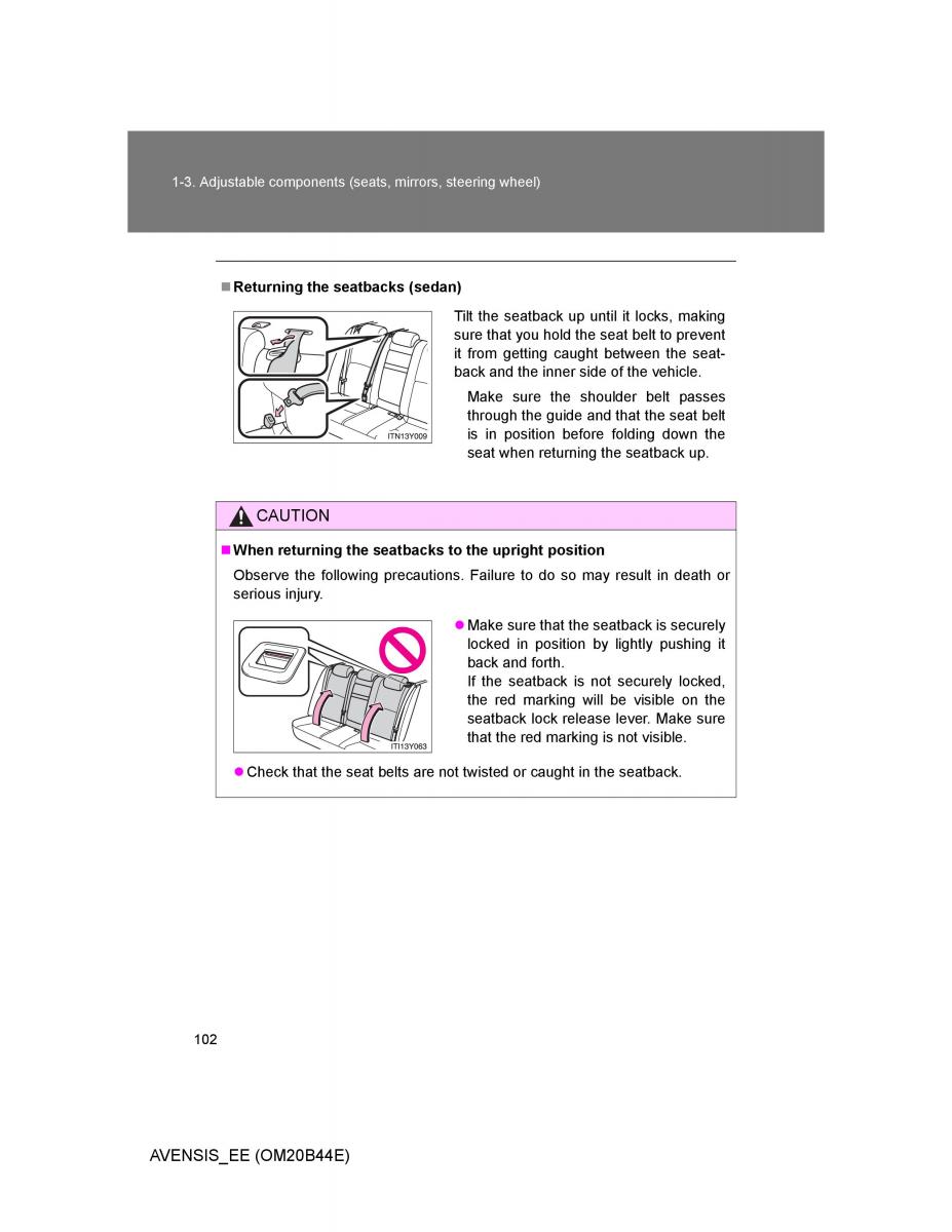 Toyota Avensis III 3 owners manual / page 102