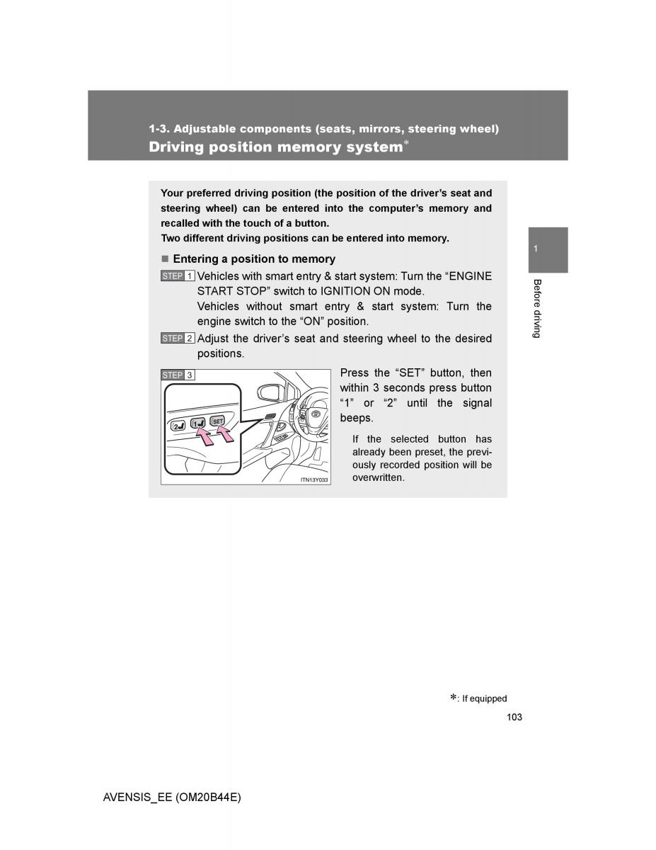 Toyota Avensis III 3 owners manual / page 103