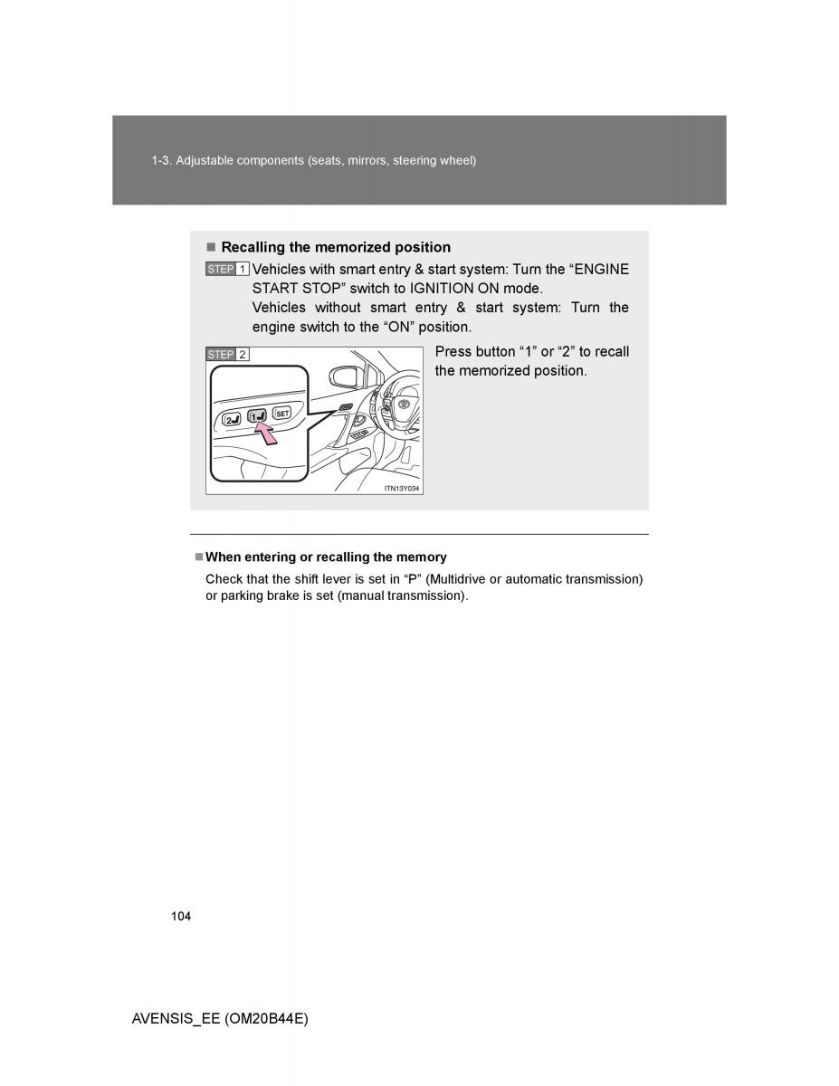 Toyota Avensis III 3 owners manual / page 104