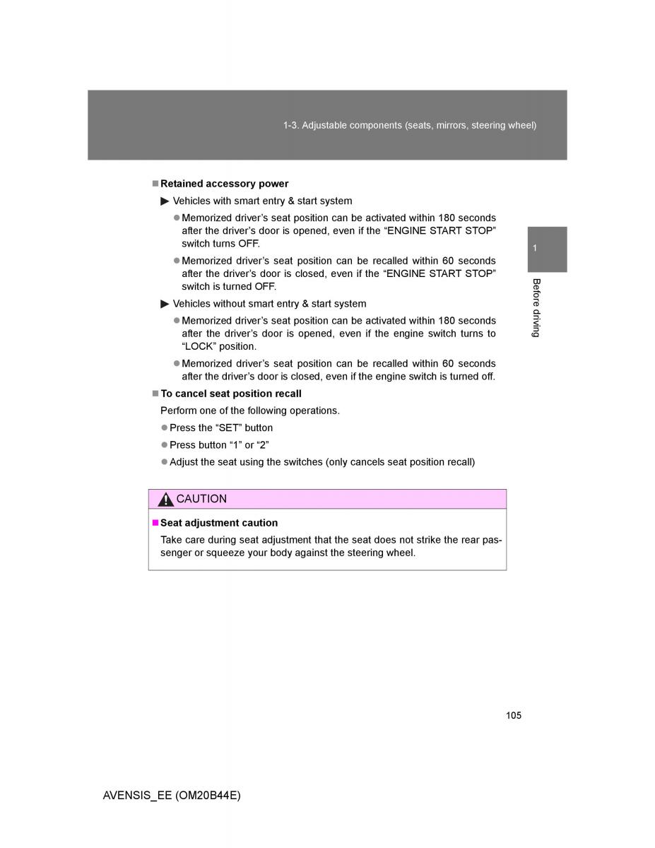 Toyota Avensis III 3 owners manual / page 105