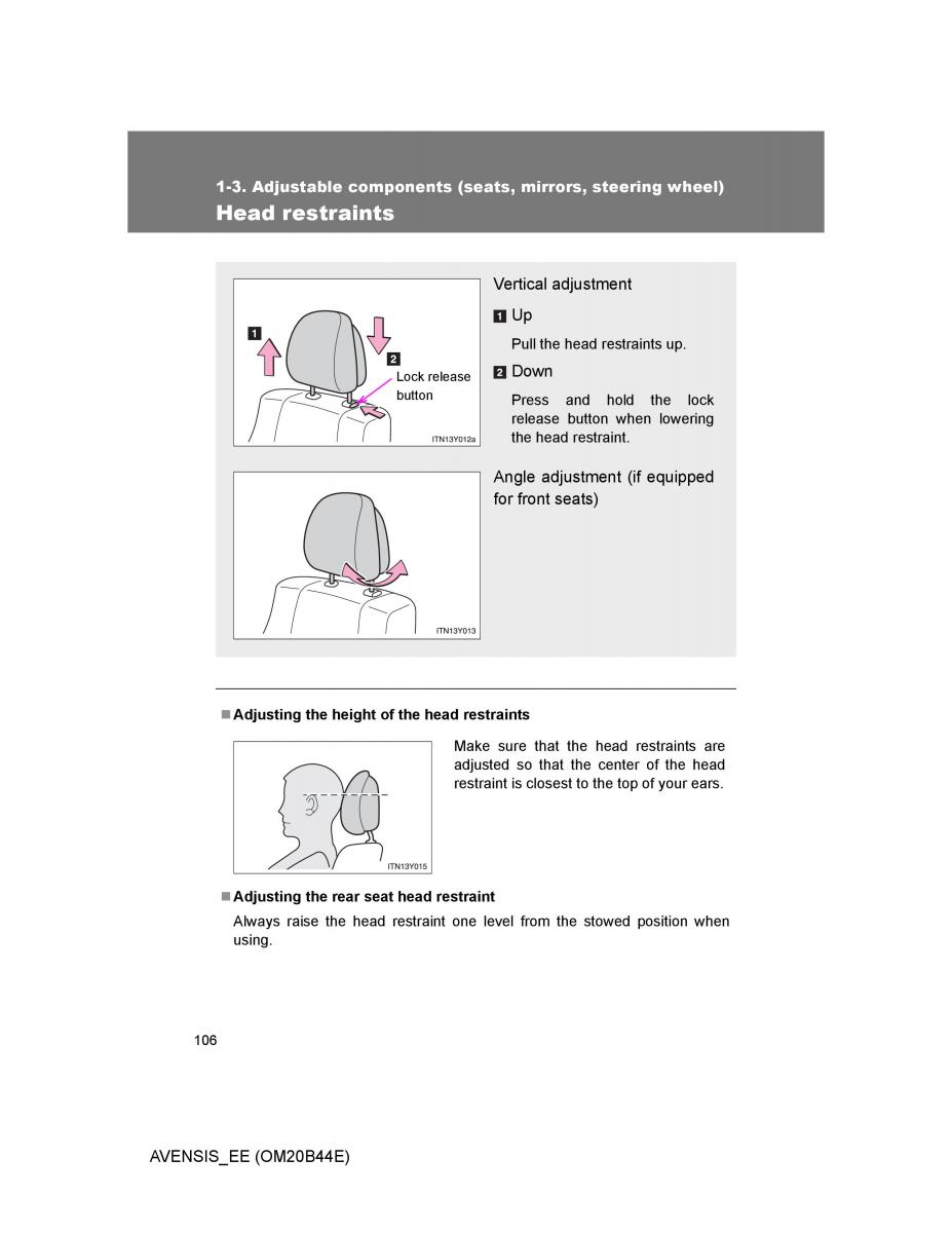 Toyota Avensis III 3 owners manual / page 106