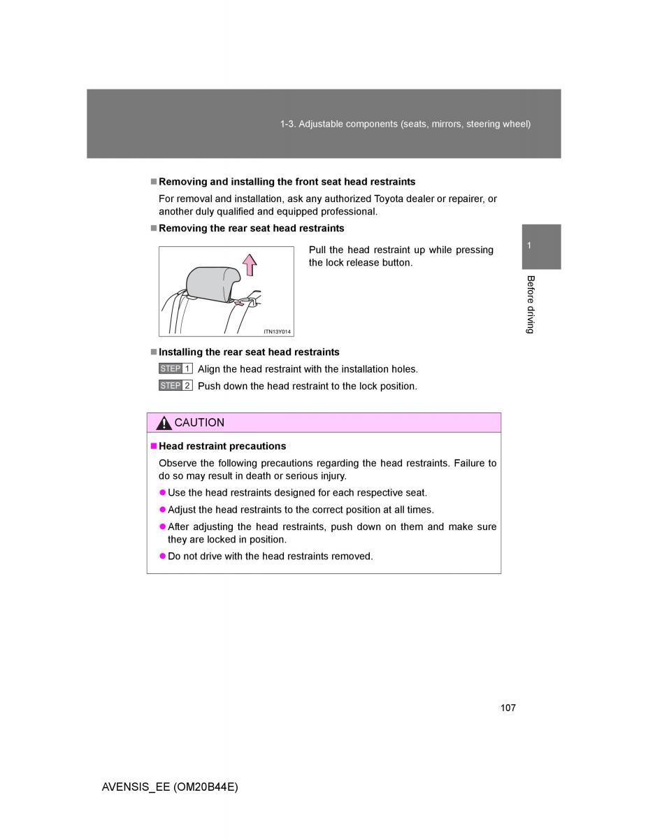 Toyota Avensis III 3 owners manual / page 107