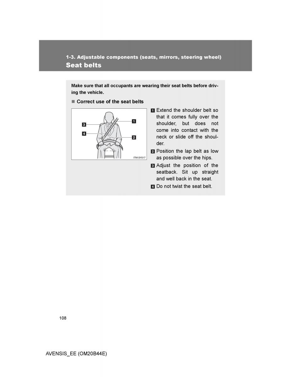 Toyota Avensis III 3 owners manual / page 108