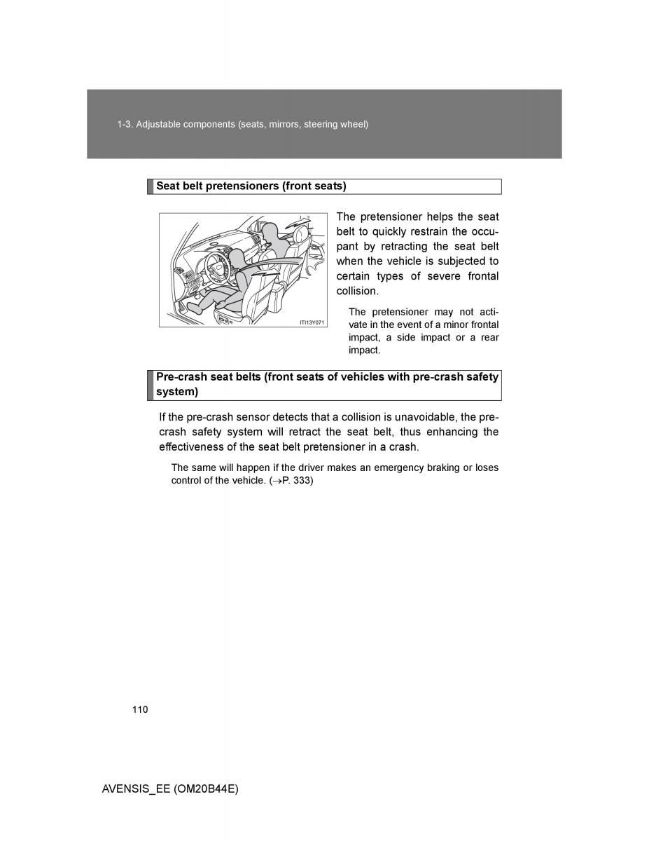 Toyota Avensis III 3 owners manual / page 110