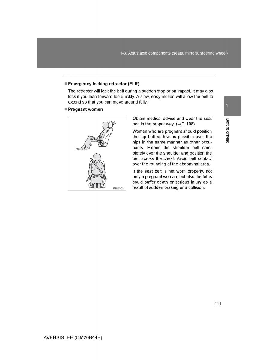 Toyota Avensis III 3 owners manual / page 111