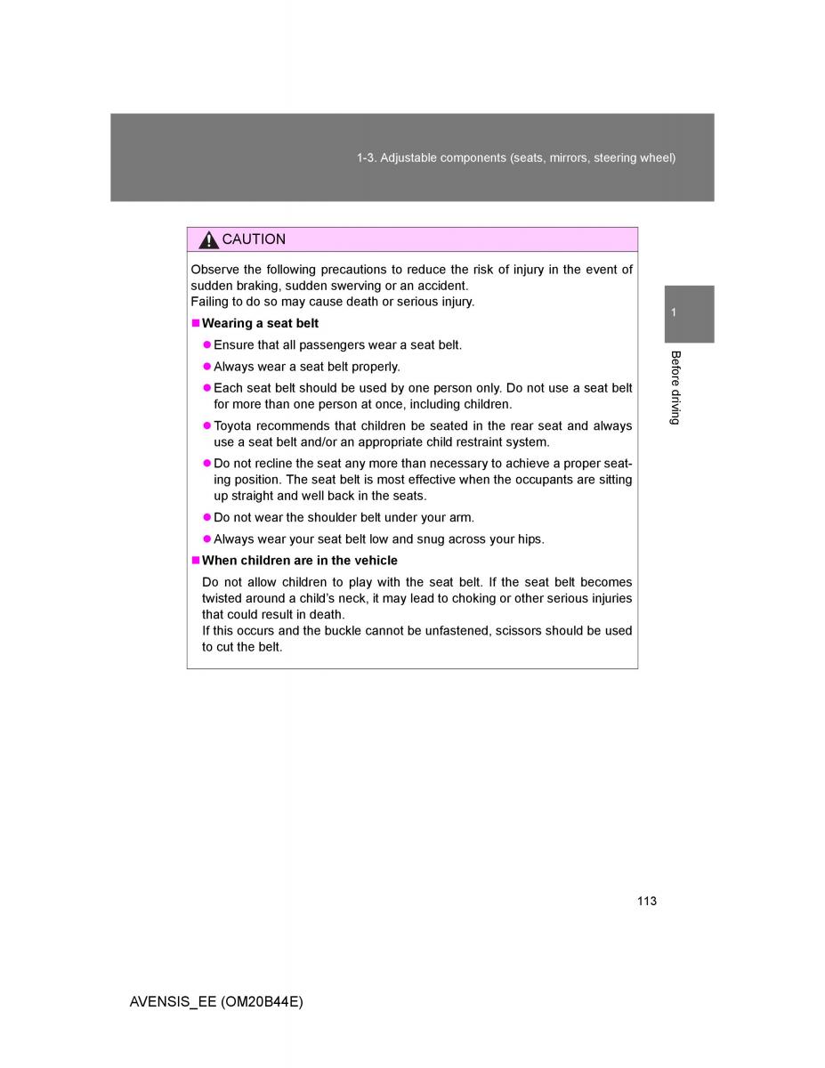 Toyota Avensis III 3 owners manual / page 113