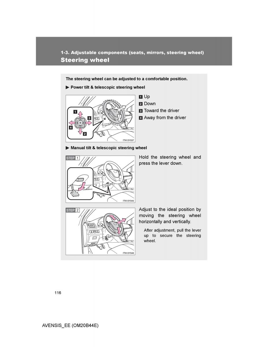 Toyota Avensis III 3 owners manual / page 116