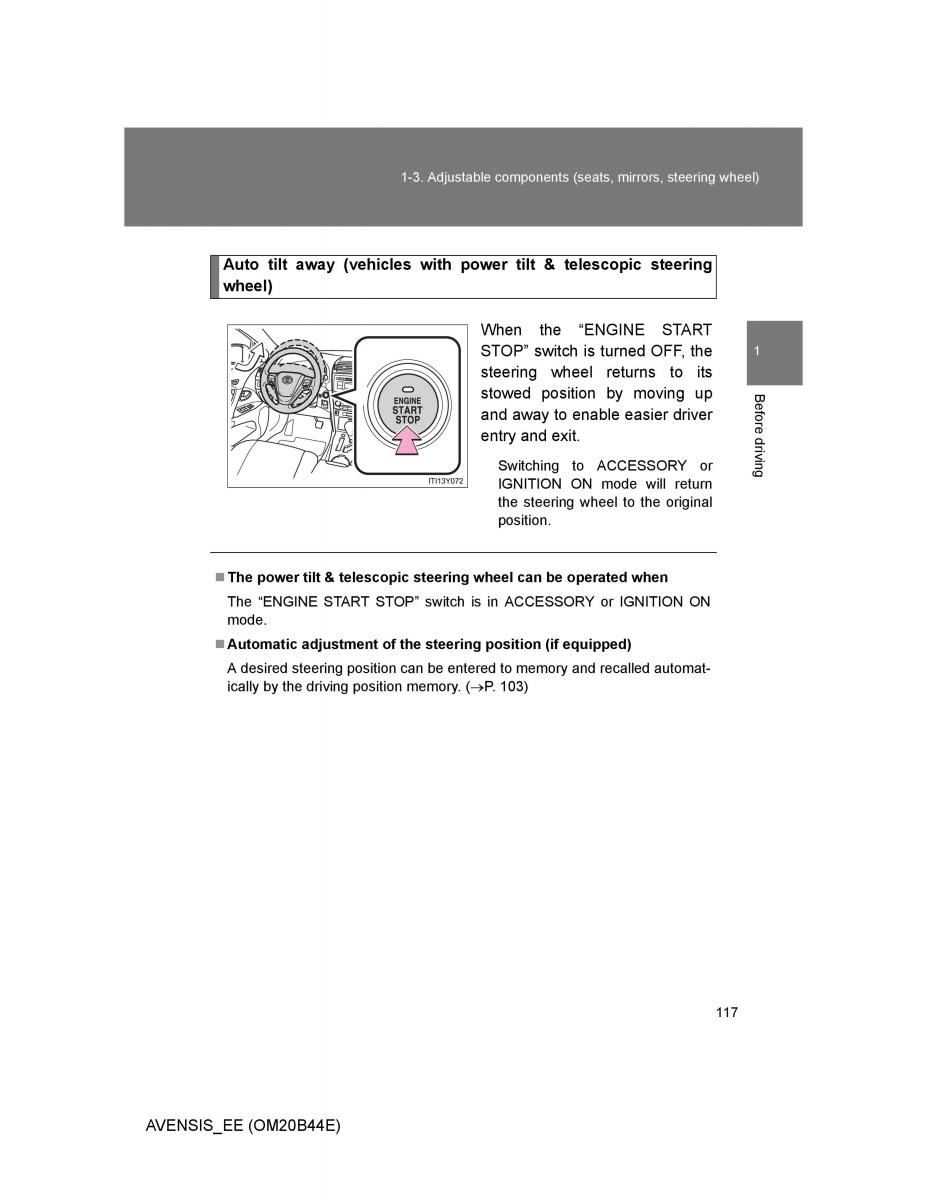 Toyota Avensis III 3 owners manual / page 117