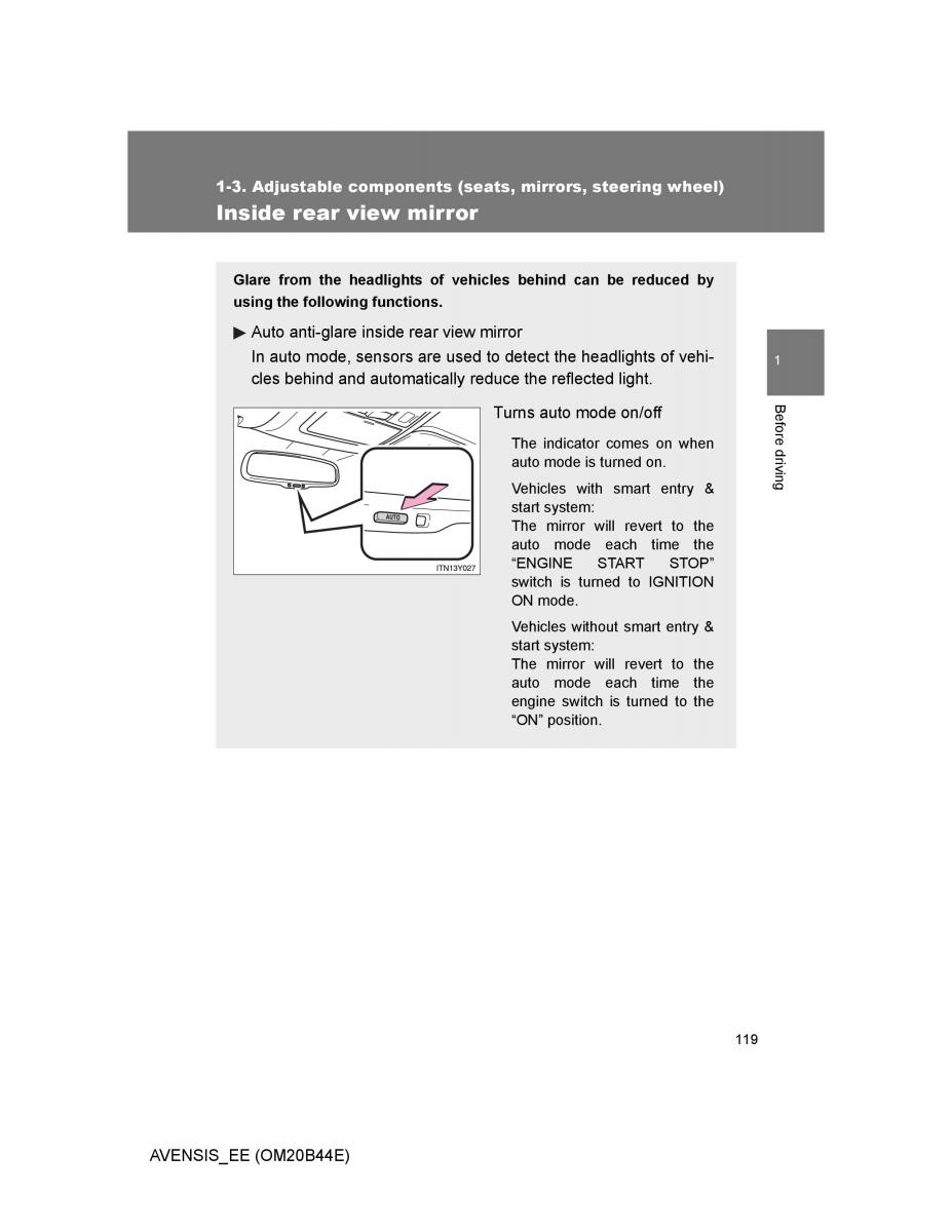 Toyota Avensis III 3 owners manual / page 119