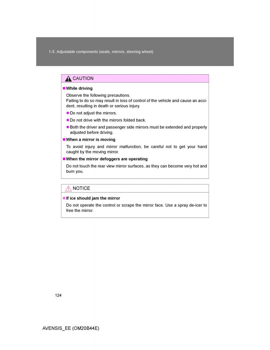 Toyota Avensis III 3 owners manual / page 124