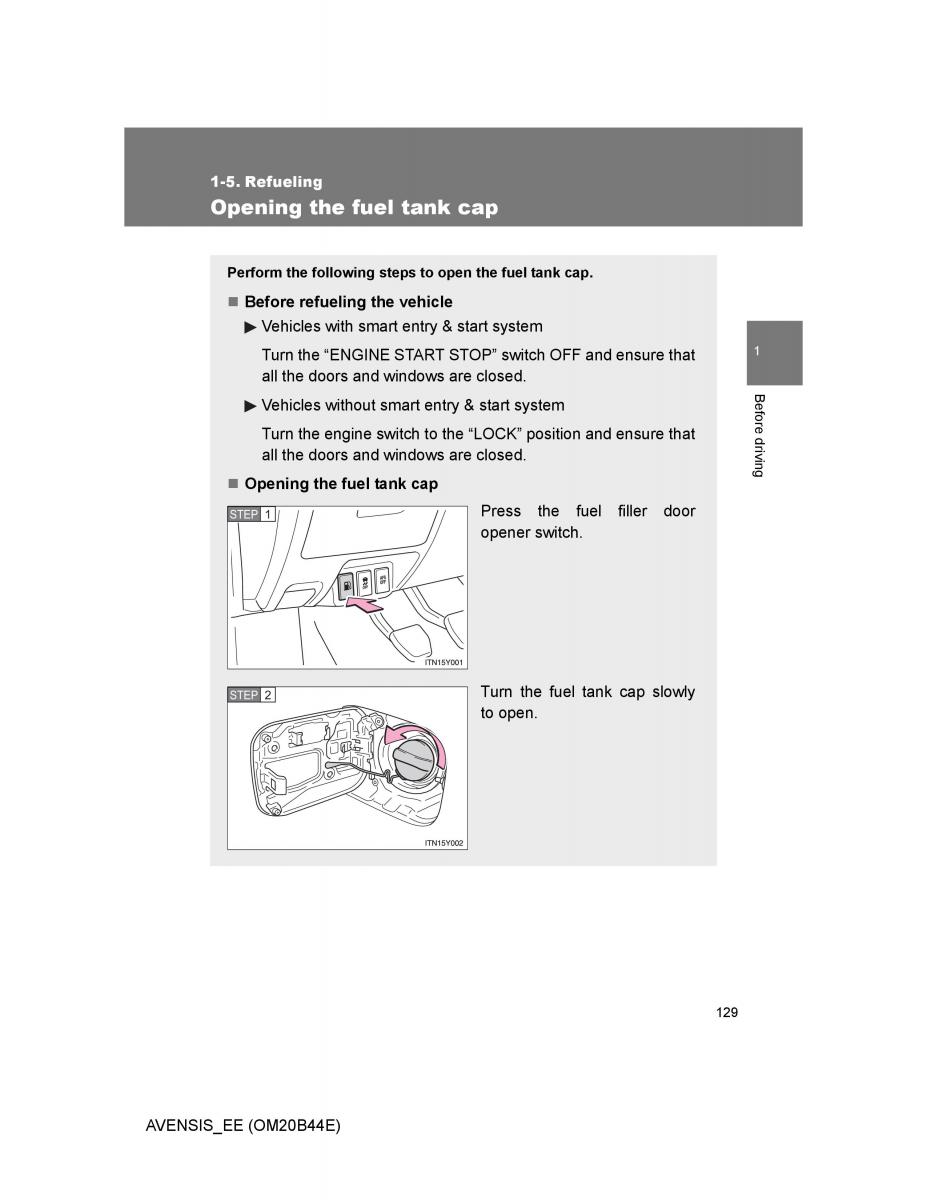 Toyota Avensis III 3 owners manual / page 129