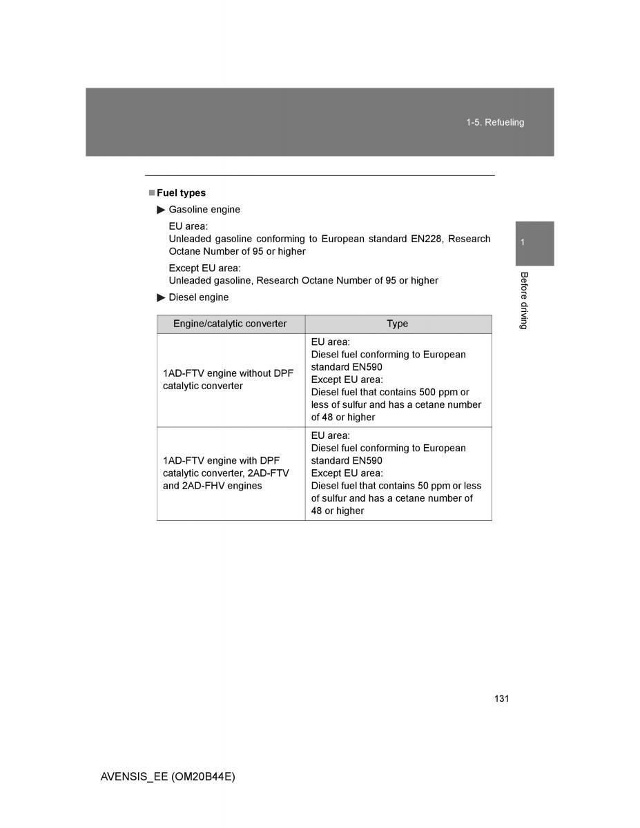 Toyota Avensis III 3 owners manual / page 131