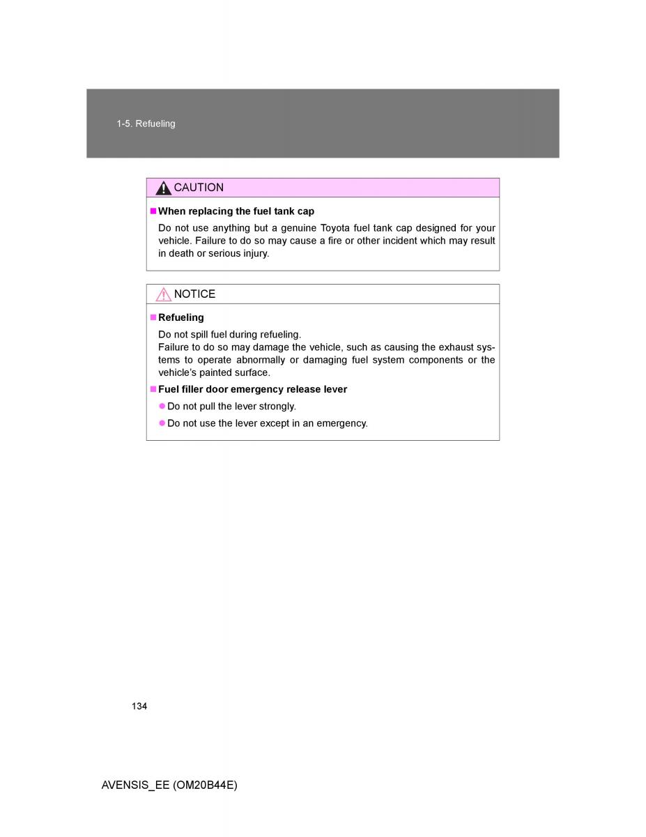 Toyota Avensis III 3 owners manual / page 134