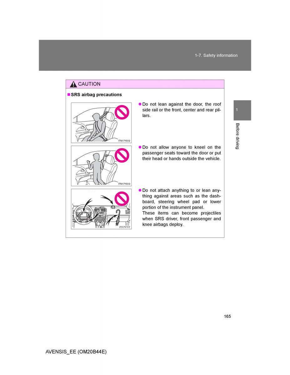 Toyota Avensis III 3 owners manual / page 165