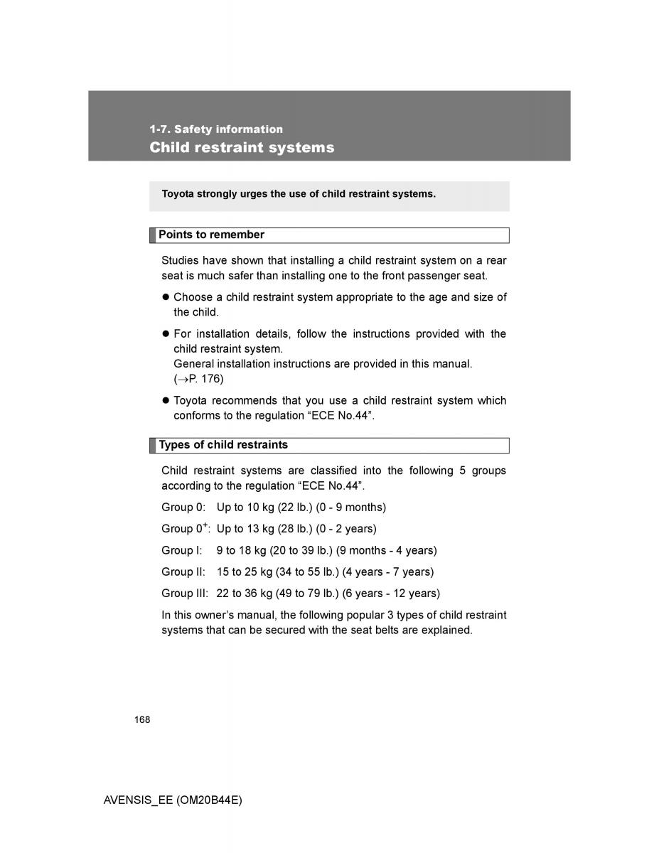 Toyota Avensis III 3 owners manual / page 168