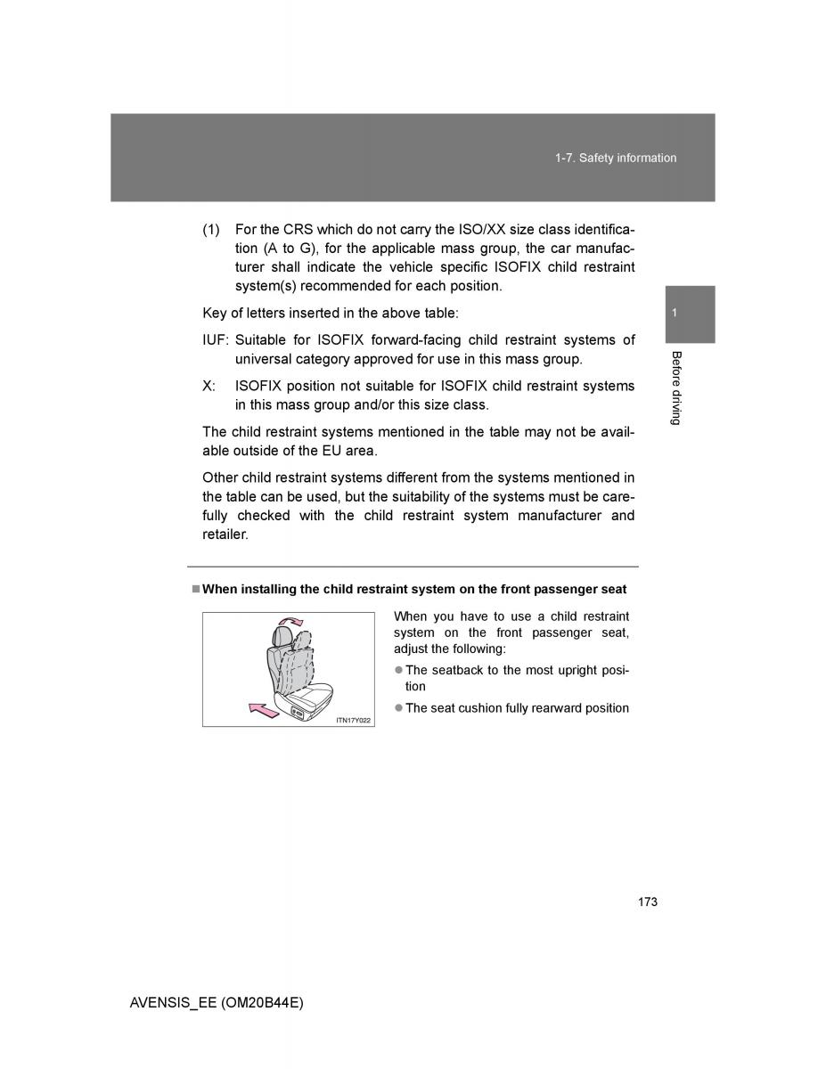 Toyota Avensis III 3 owners manual / page 173