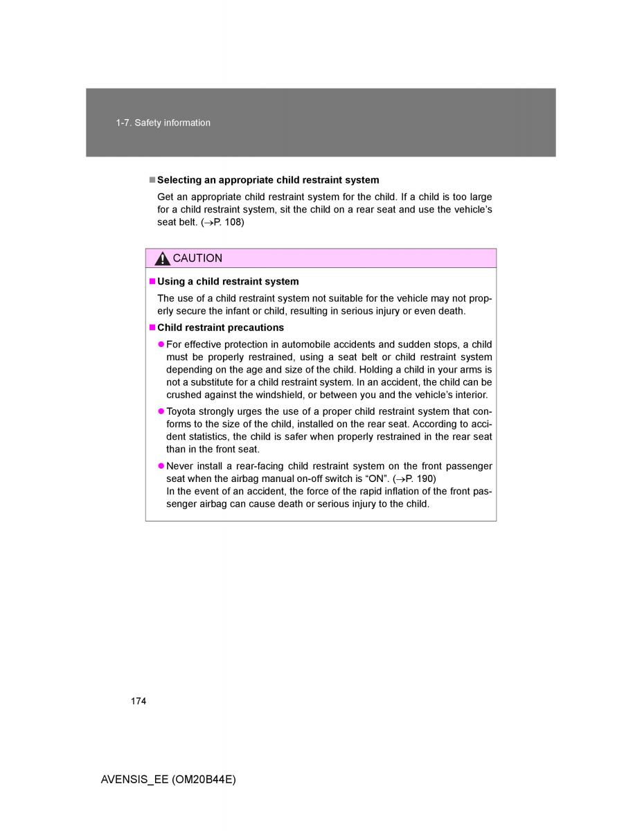 Toyota Avensis III 3 owners manual / page 174