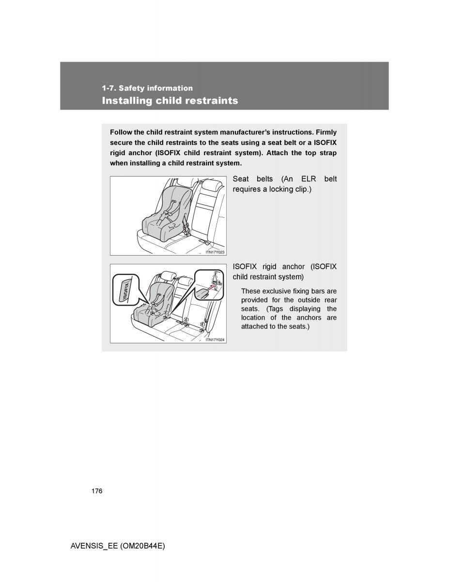 Toyota Avensis III 3 owners manual / page 176