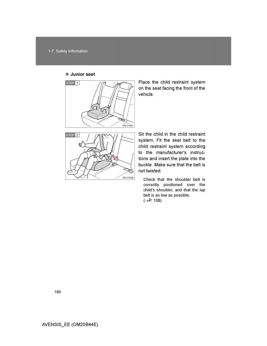 Toyota Avensis III 3 owners manual / page 180