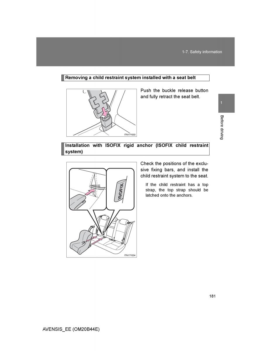 Toyota Avensis III 3 owners manual / page 181