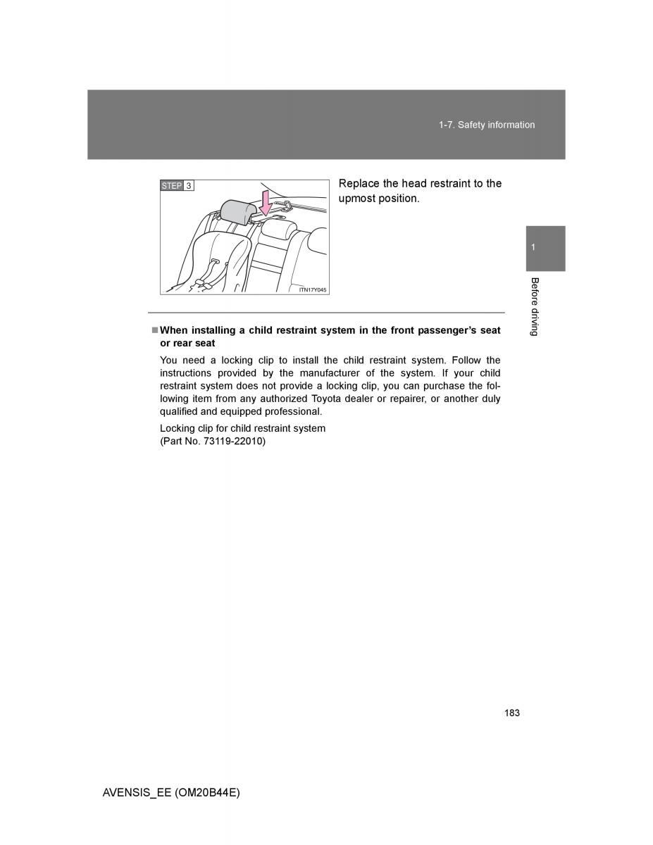 Toyota Avensis III 3 owners manual / page 183