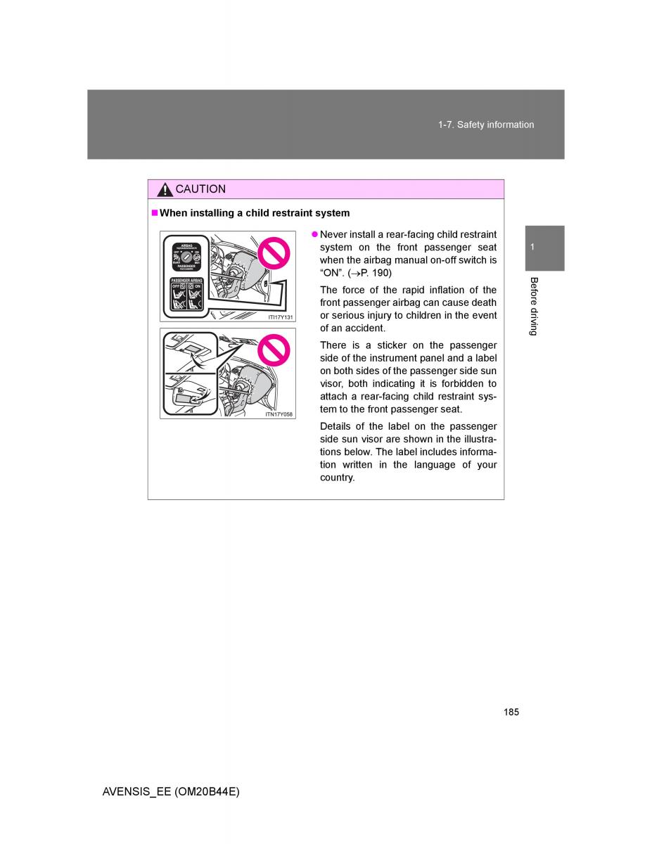 Toyota Avensis III 3 owners manual / page 185