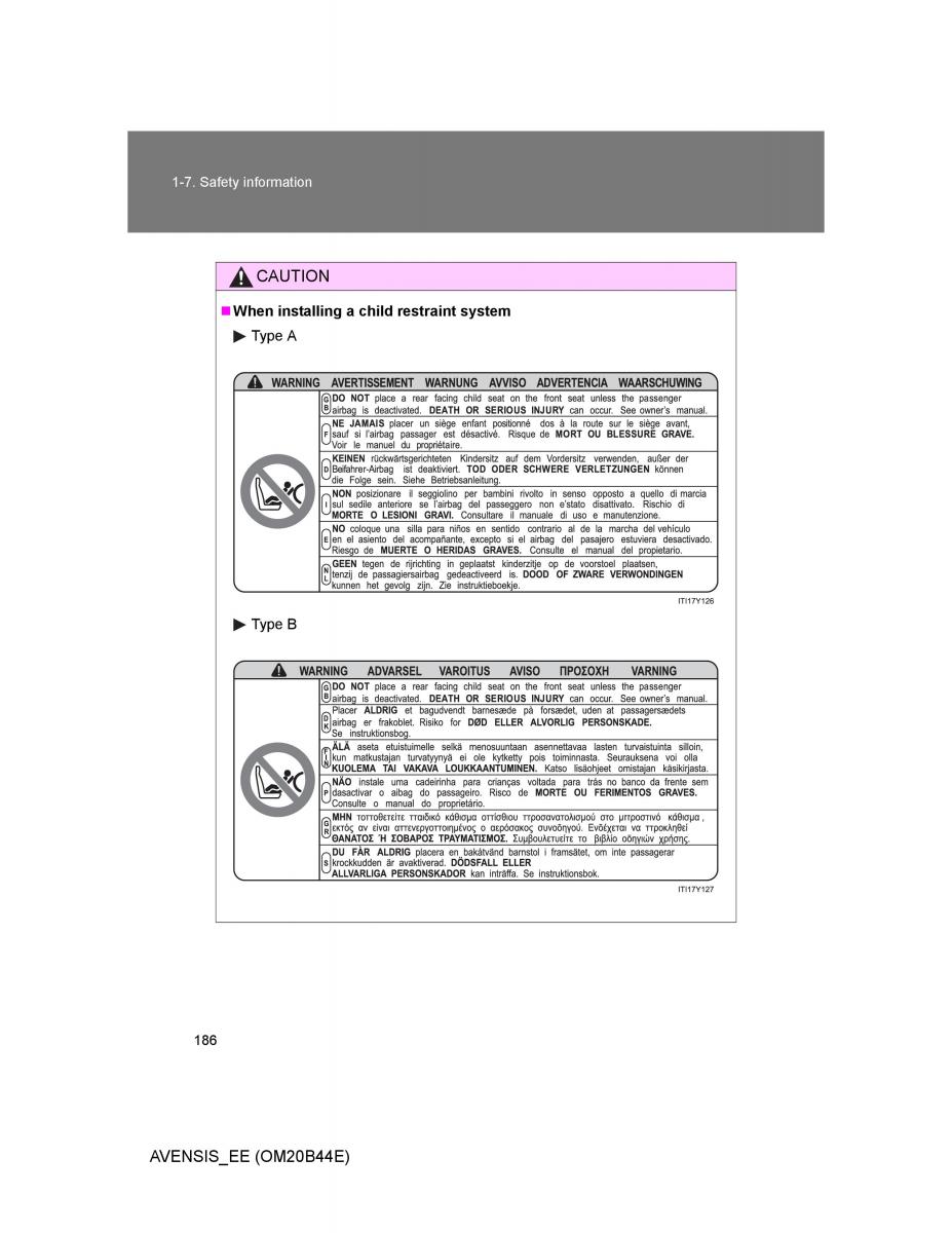 Toyota Avensis III 3 owners manual / page 186