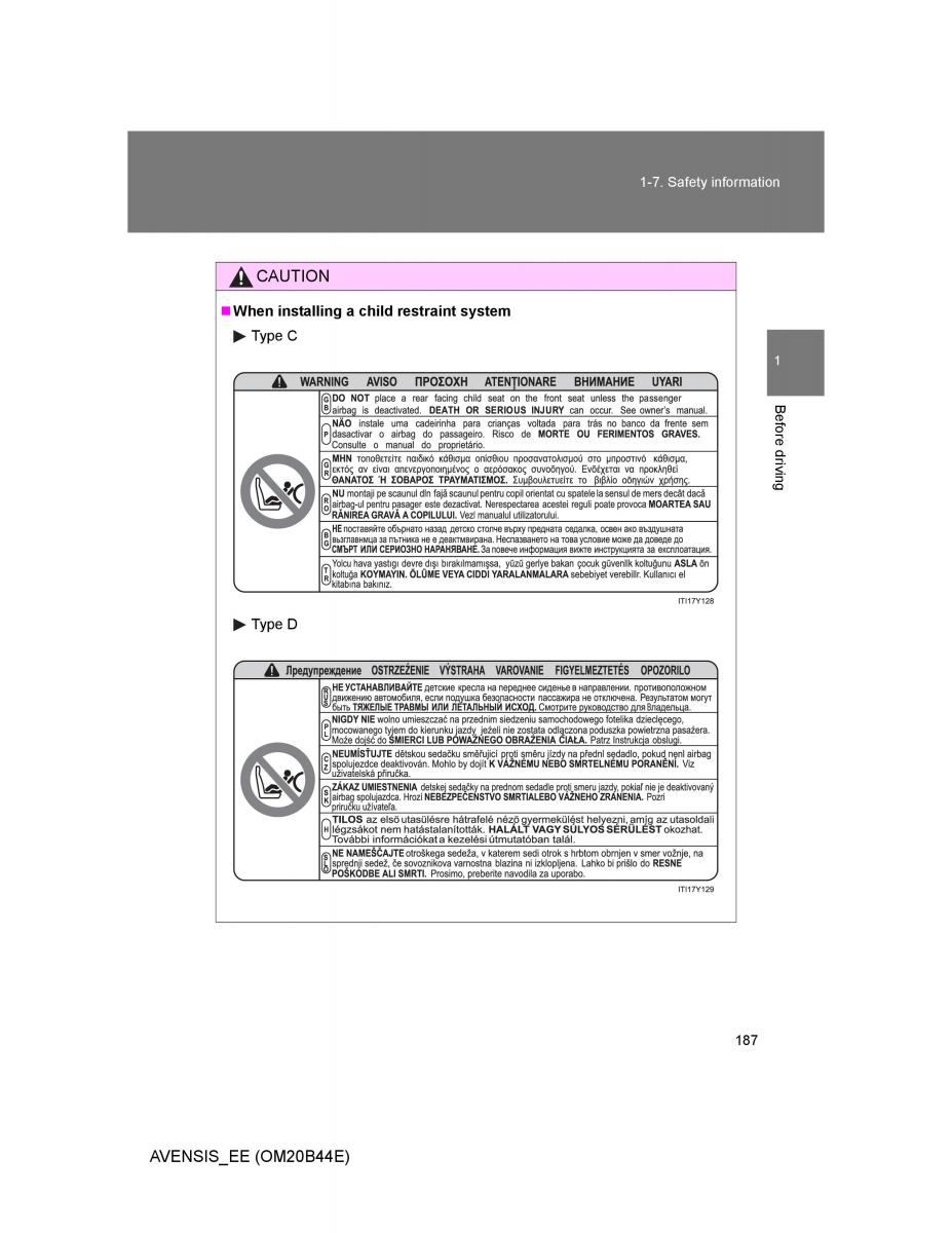 Toyota Avensis III 3 owners manual / page 187