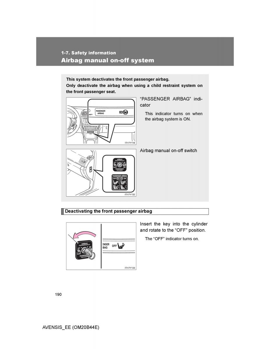 Toyota Avensis III 3 owners manual / page 190