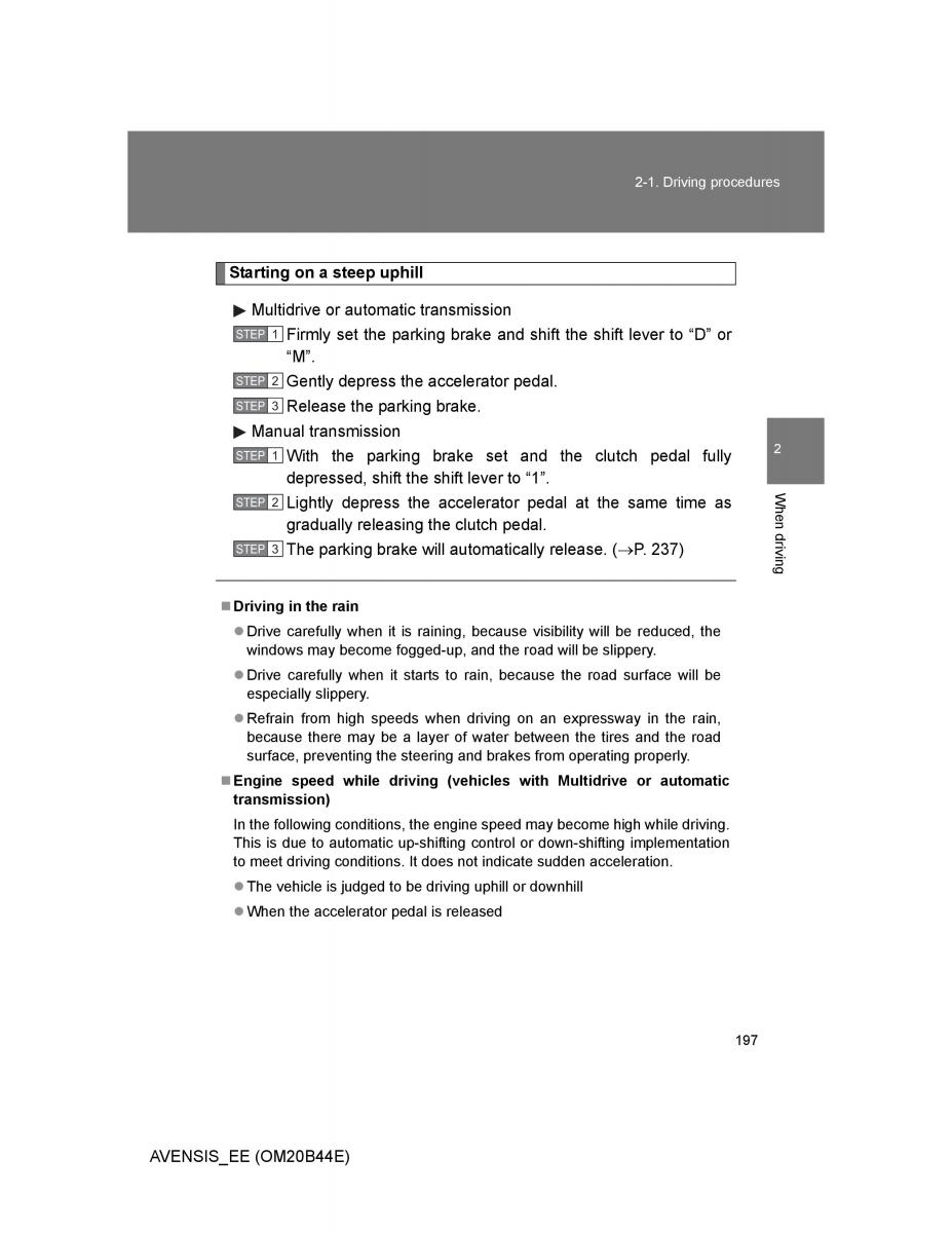 Toyota Avensis III 3 owners manual / page 197