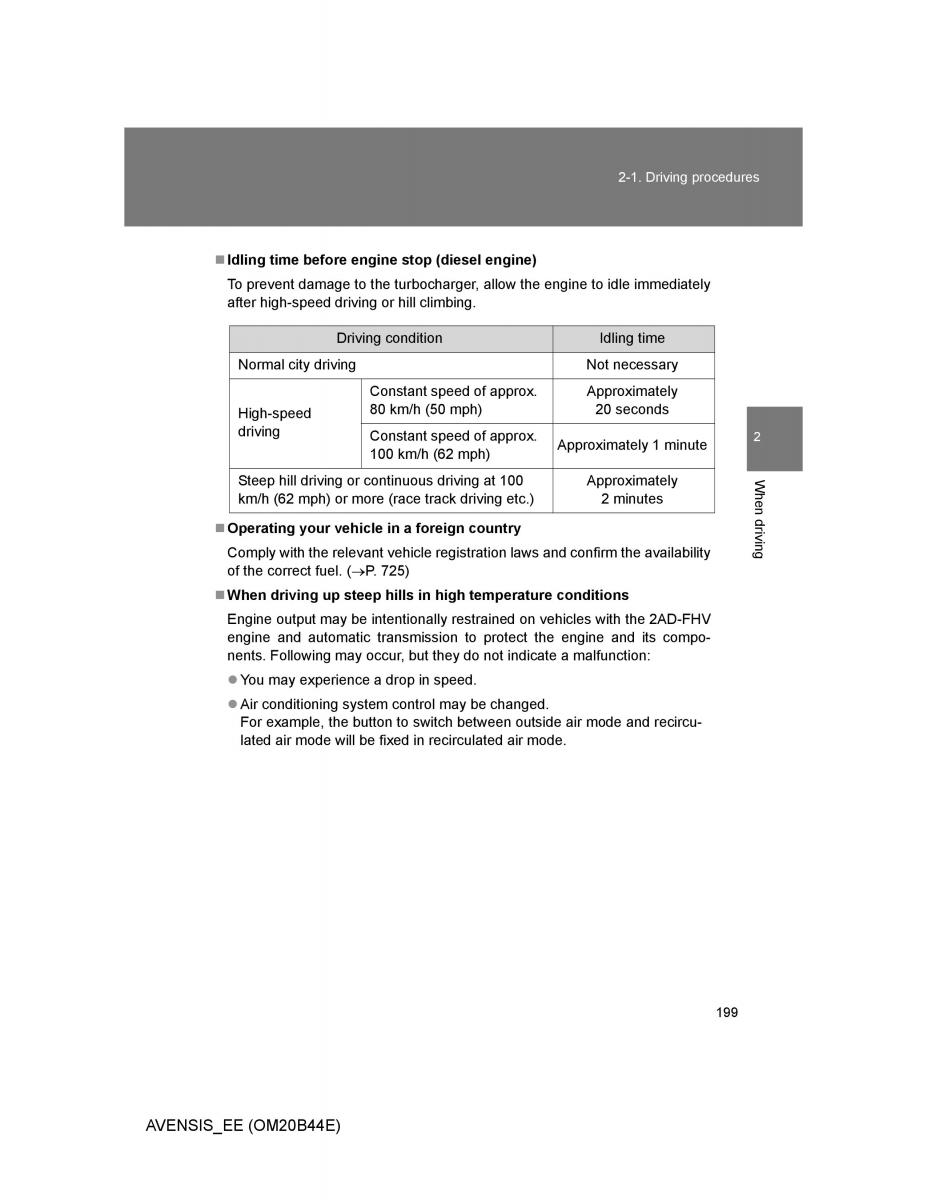 Toyota Avensis III 3 owners manual / page 199