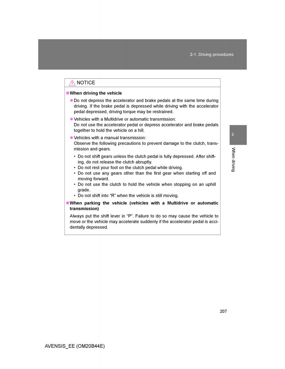 Toyota Avensis III 3 owners manual / page 207