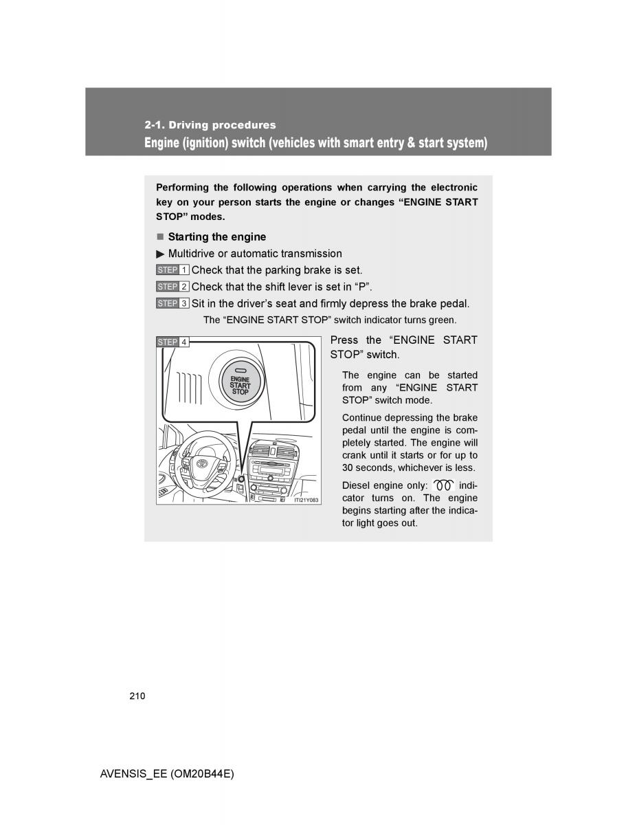 Toyota Avensis III 3 owners manual / page 210